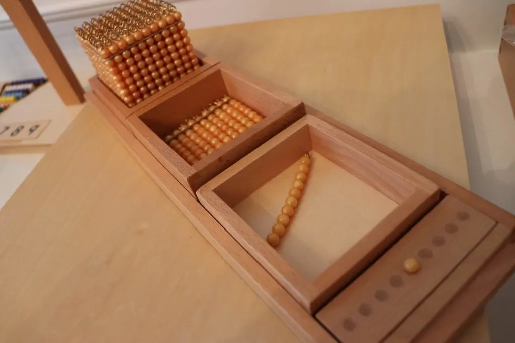 montessori golden bead material for math game.