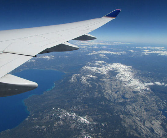 image of view of airplane wing for Montessori travel toys post.
