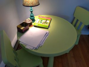 Small crafting table and chairs. Montessori furniture.