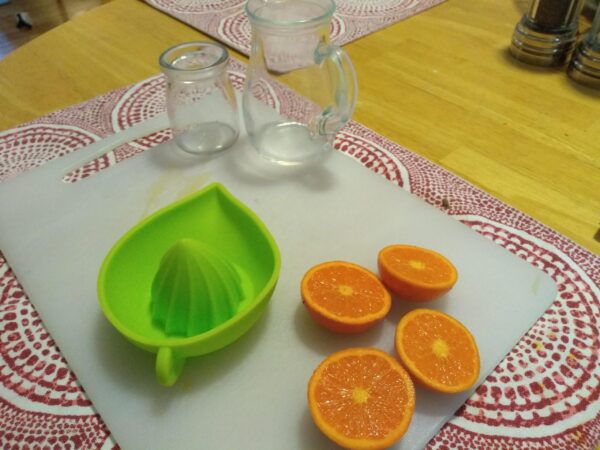 Juicing activity. This helps strengthen the muscles used in the pincer grasp.