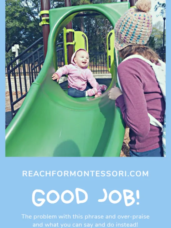 Toddler on slide. Why Good job is harmful pintertest image.