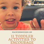 toddler talking about a plum, 11 Toddler Activities to Encourage Speech pinterest image.