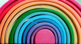 Why Wooden toys are the best: closeup of Grimm's rainbow stacker.