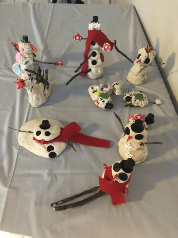 Air dry clay snowmen