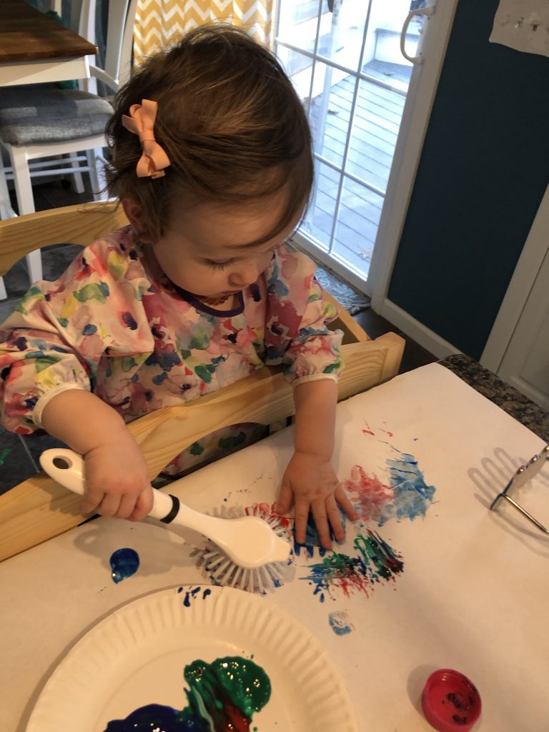 Process Art using Kitchen scrubber and paint.
