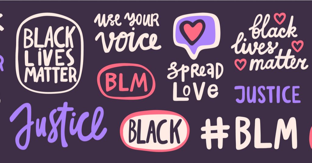 Montessori and Race: black lives matter, justice, spread love graphic art.