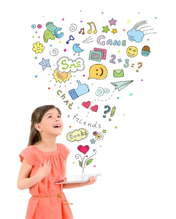 which learning app is the best? image of child and tablet