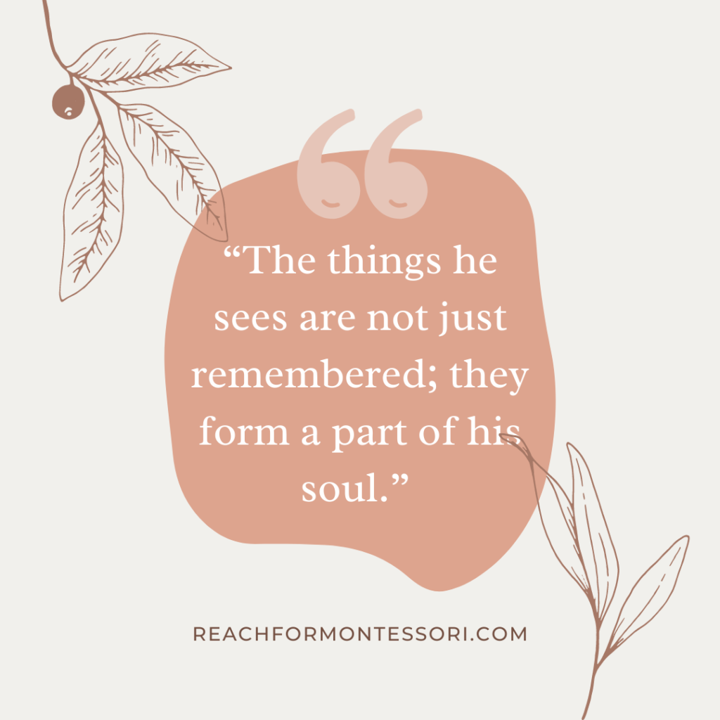 “The things he sees are not just remembered; they form a part of his soul.” 
? Maria Montessori