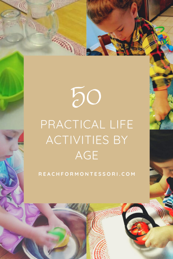 practical life activities by age pinterest graphic.