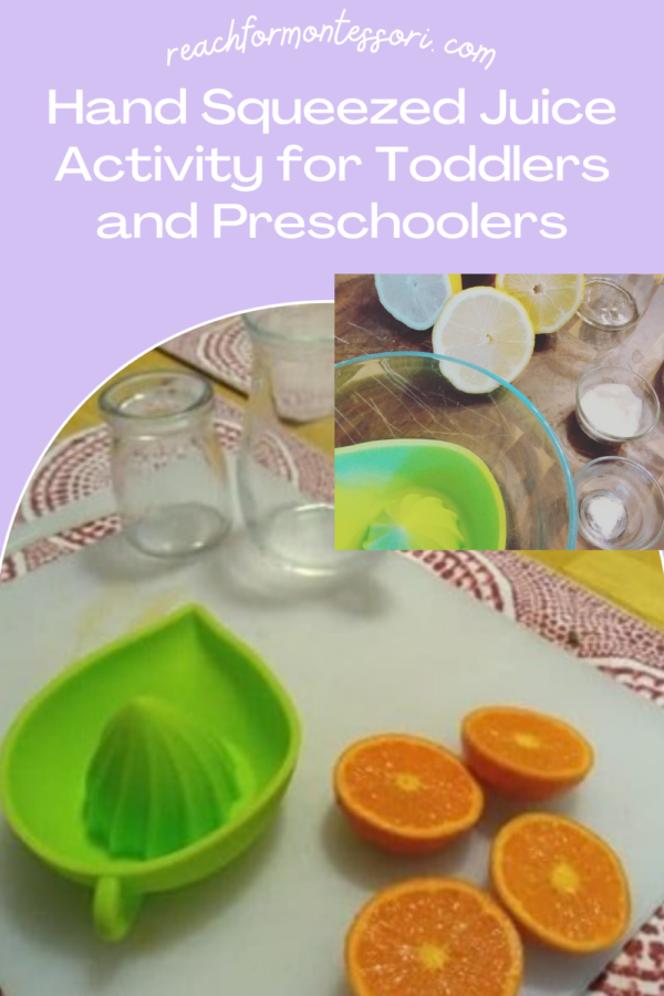 Hand squeezed juice activity for toddlers and preschoolers pin.