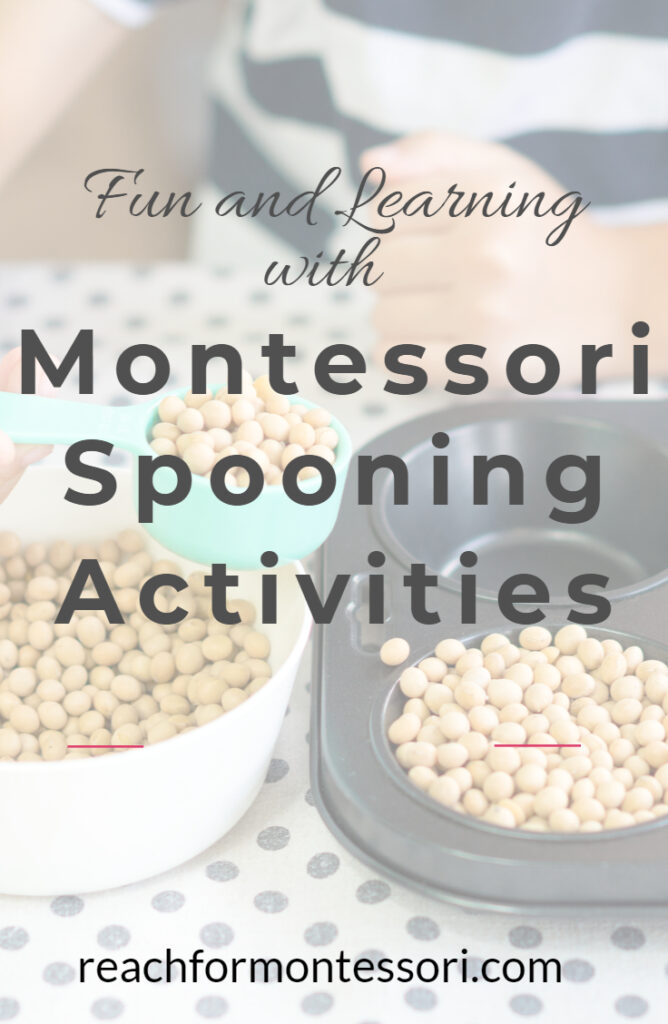 Montessori spooning activities child spooning beans.