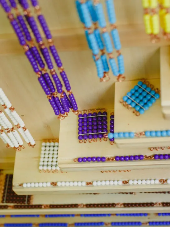 colored bead chains, montessori math material.