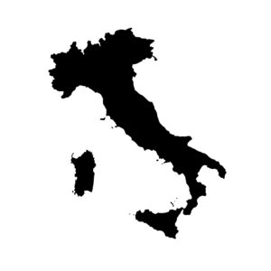 outline of Italy in black. Italian Maria Montessori Facts.