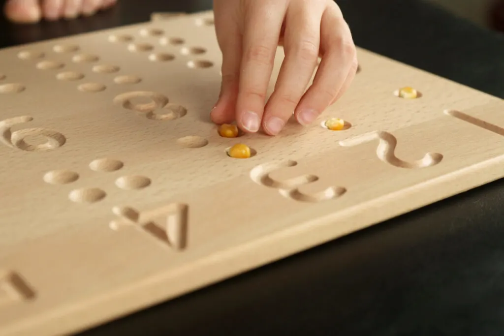 corn kernel 1:1 correspondence wooden board.