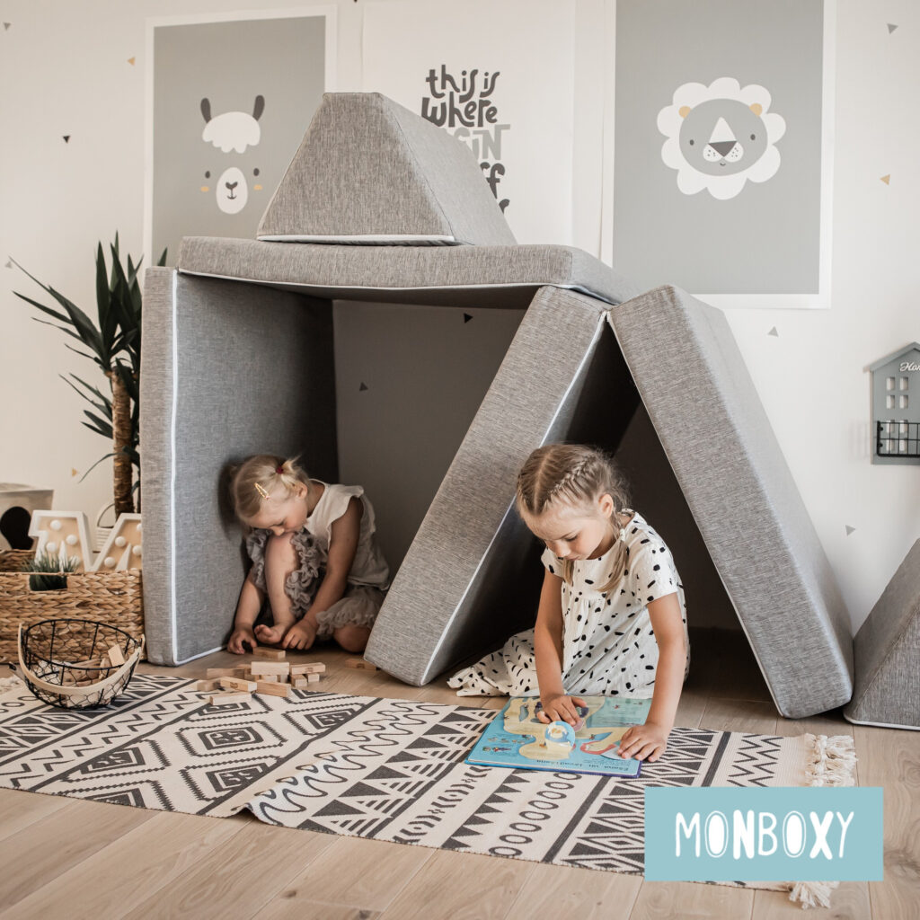 image of montessori groos motor play foam couch with children.