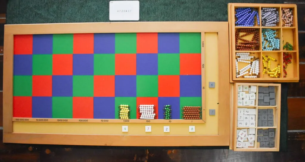 image of Montessori math material, one of the 5 areas of Montessori learning.