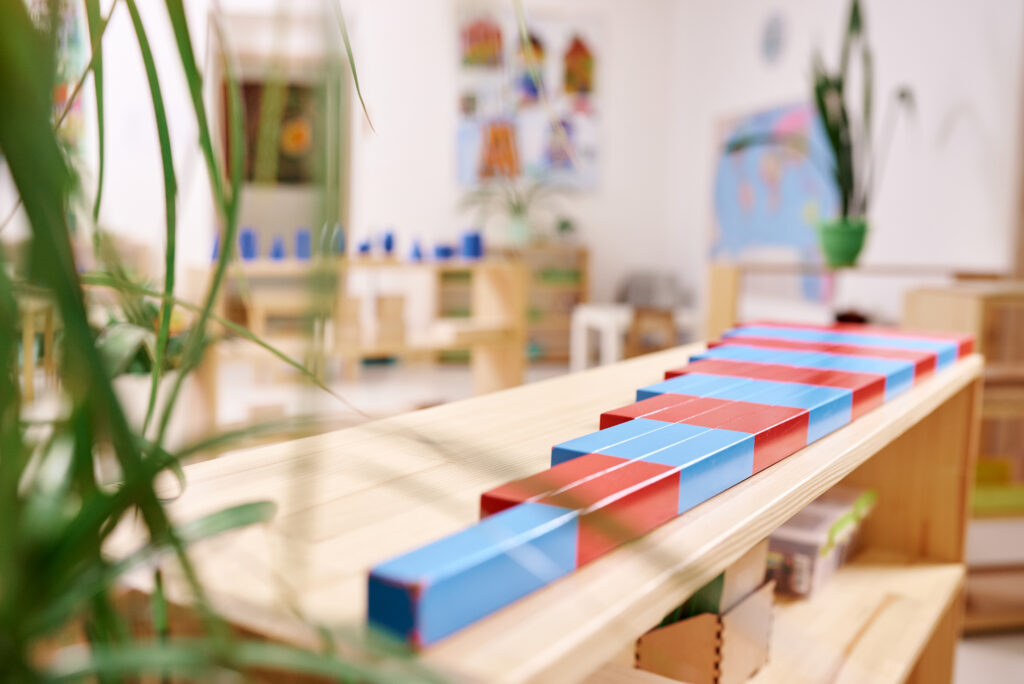 image of read and blue montessori number rods.
