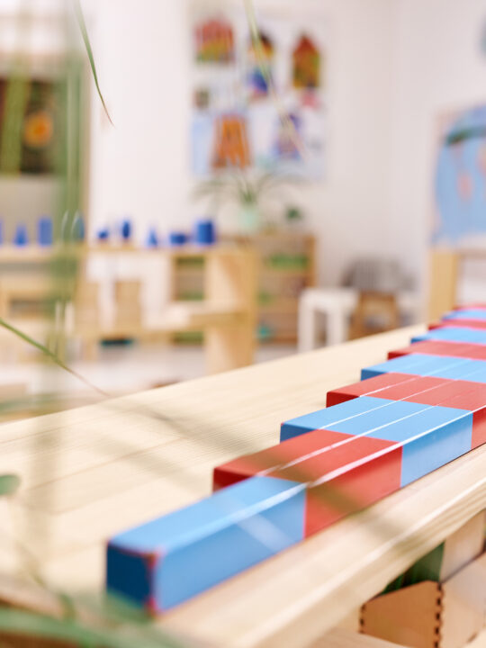 image of read and blue montessori number rods.