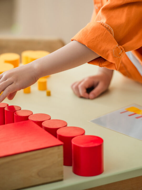 image of a child working with the Montessori knobless cylinders.