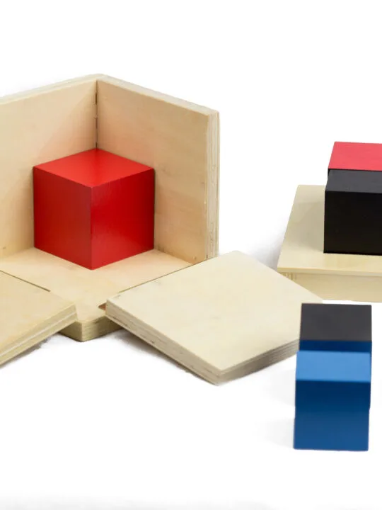 image of the Montessori binomial cube with white background.