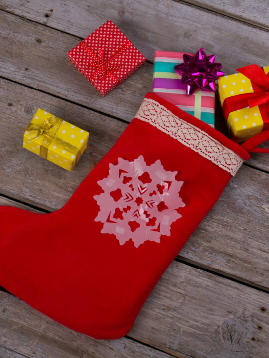 image of christmas stocking filled with Montessori stocking stuffers.