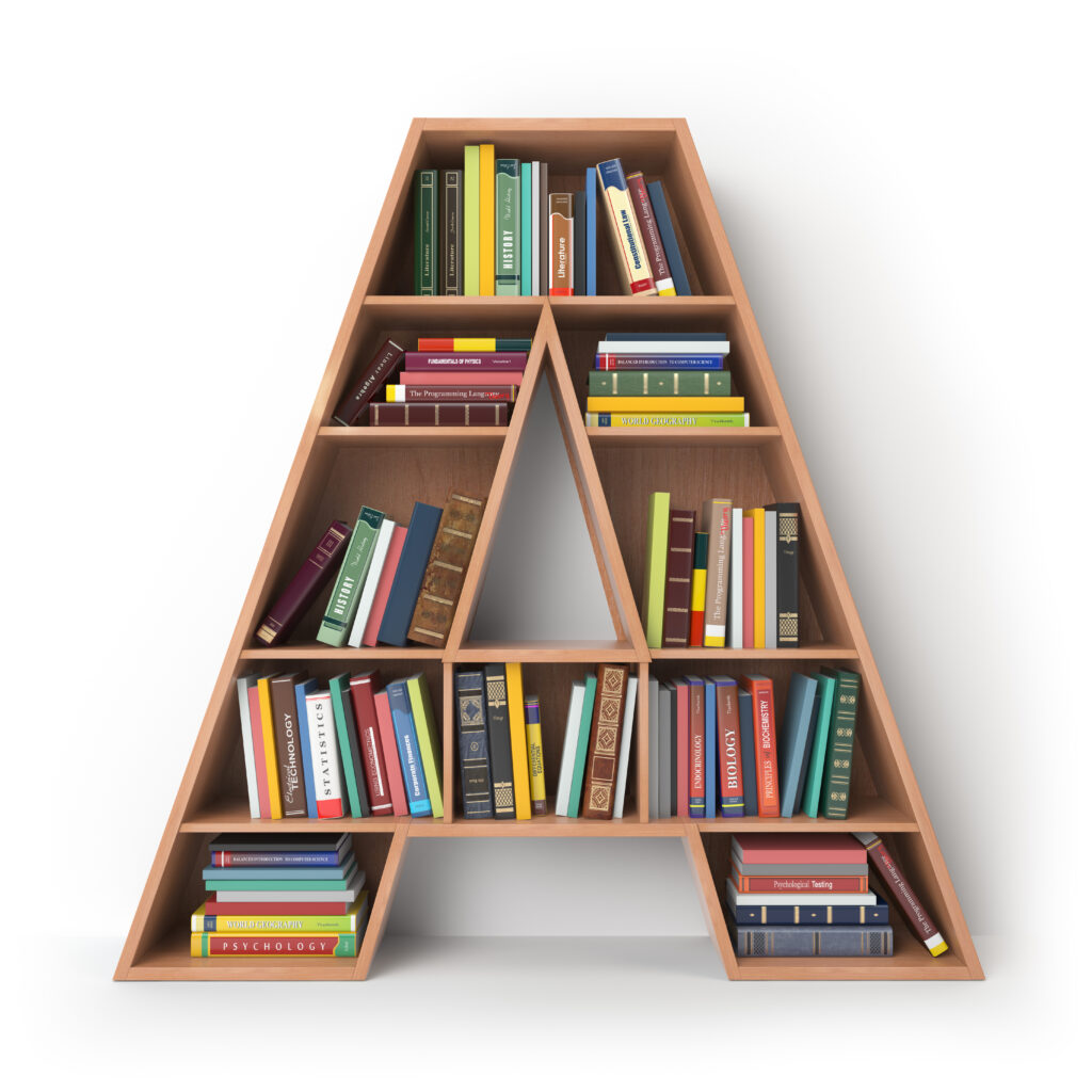 image of letter a shaped book shelf.