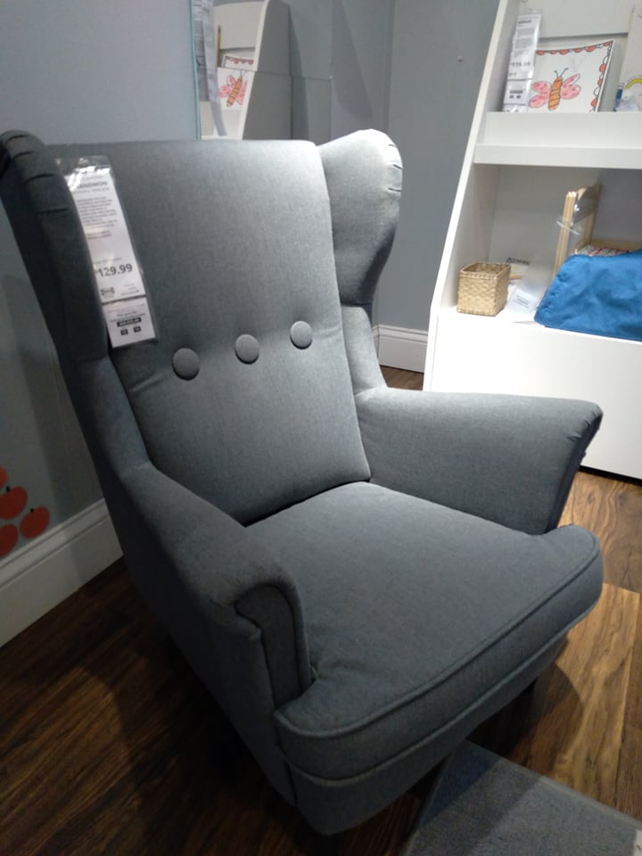 image of strandmon armchair, a piece of Montessori furniture found at ikea.