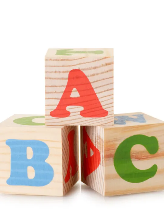 image of a b c blocks used in letter a activities.