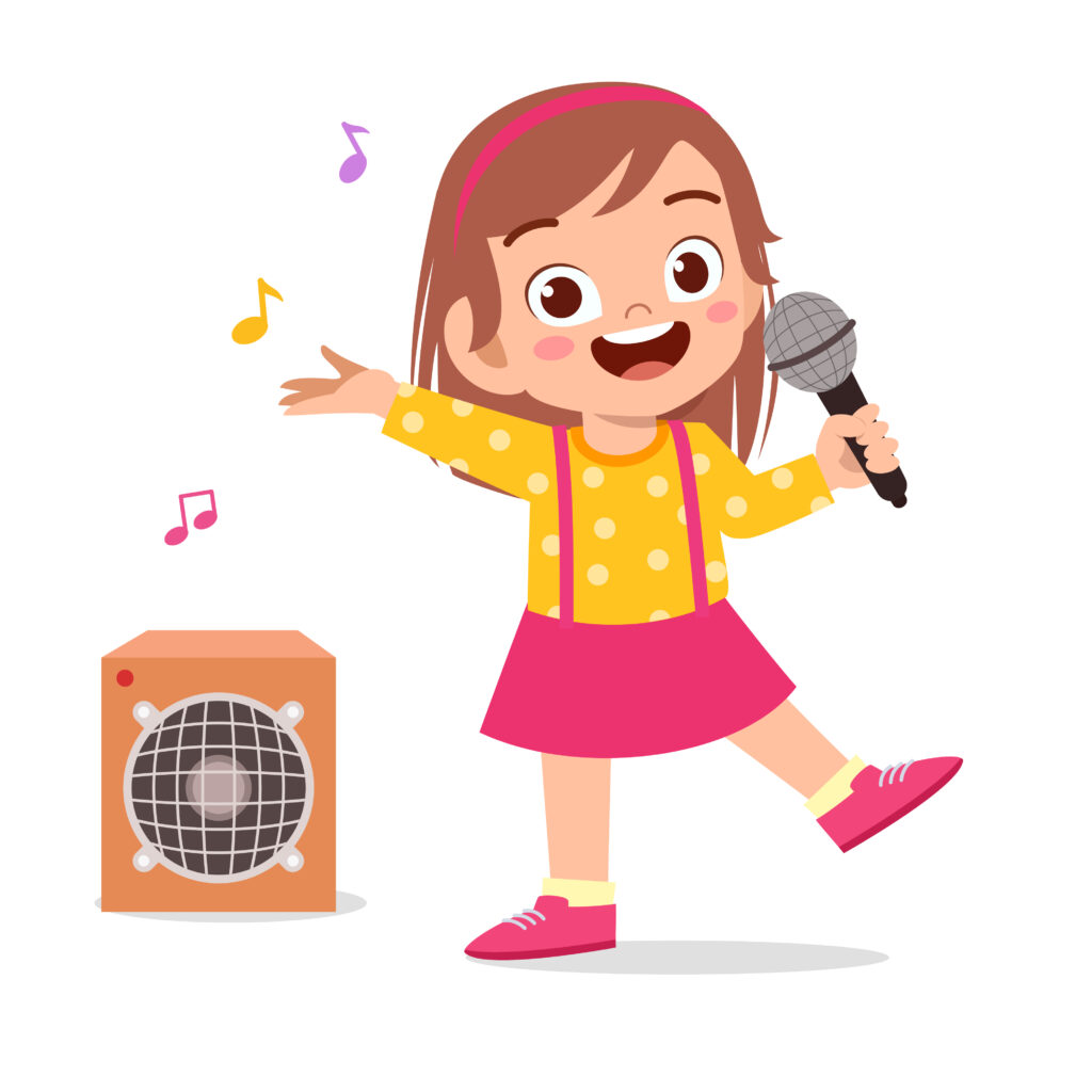 image of child singing letter a songs into microphone.