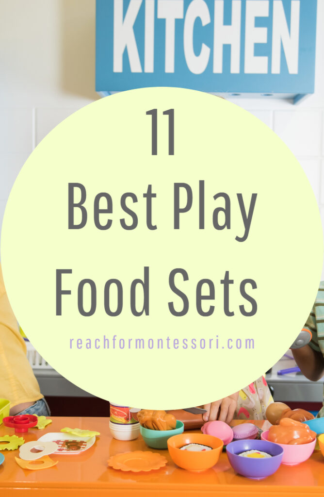 image of kids playing with pretend food with text overlay that reads 11 best play food sets.
