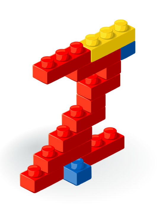 Image of letter z constructed out of lego toys.