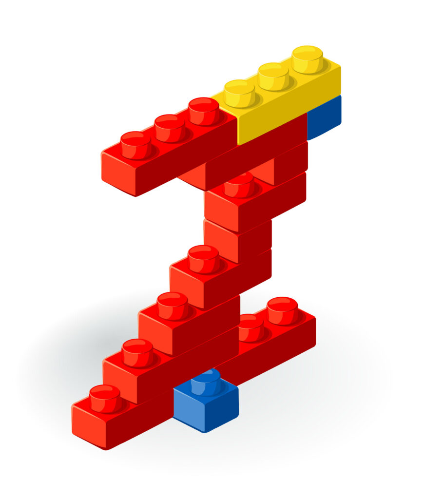 Image of letter z constructed out of lego toys.