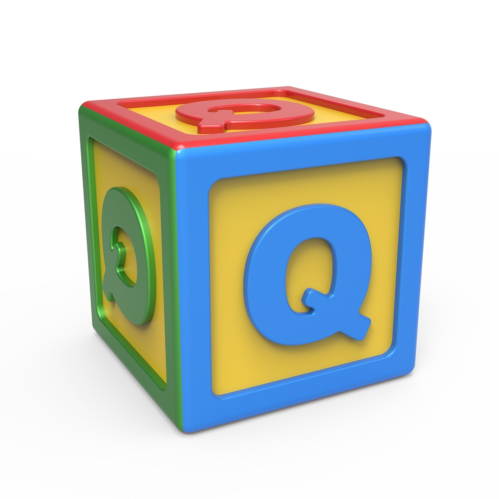 Image of block with letter Q for toys that start with Q article.