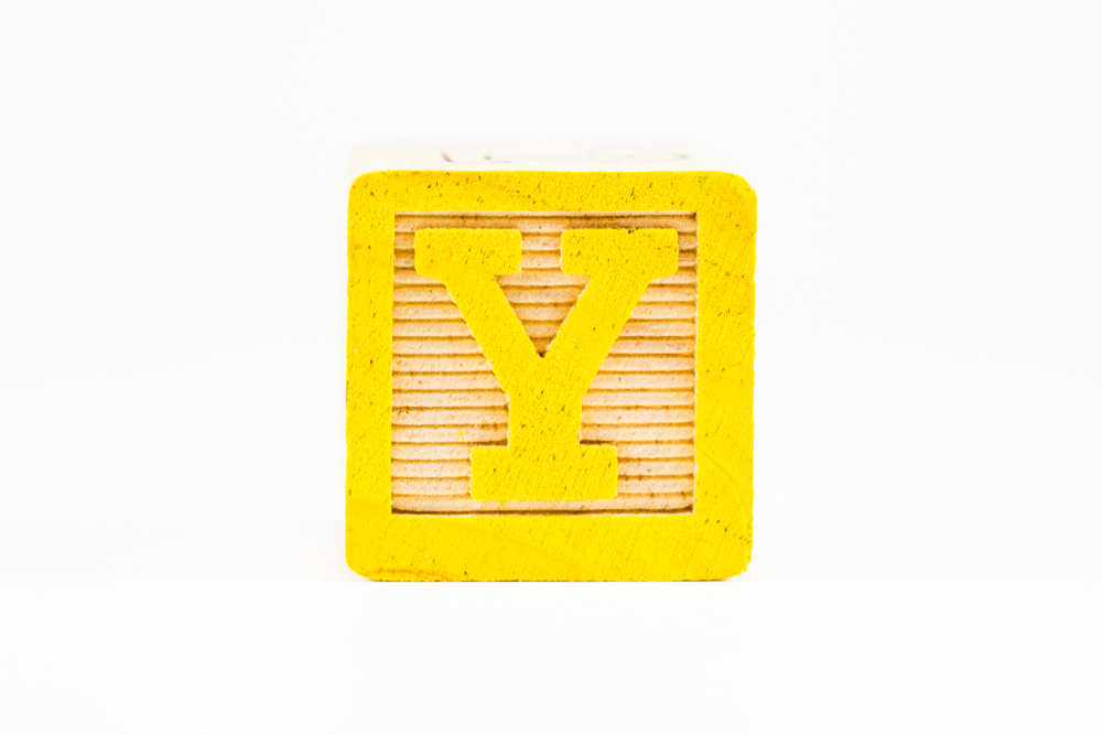 image of a yellow letter Y block for the toys that start with Y post.