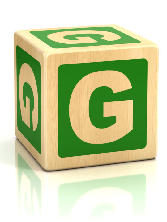 image of building block with letter G on it for toys that start with G post.