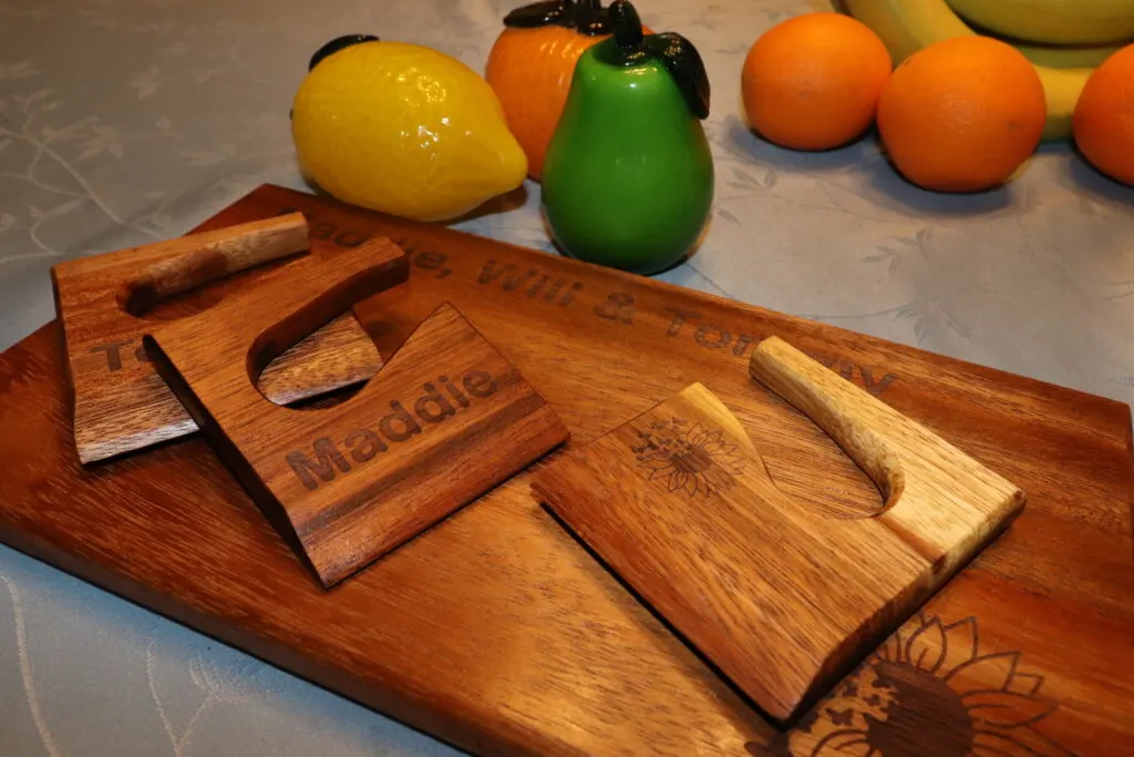 Image of Montessori knife and personalized cutting board set.