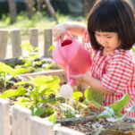 Image of child engaging in Montessori gardening activities.