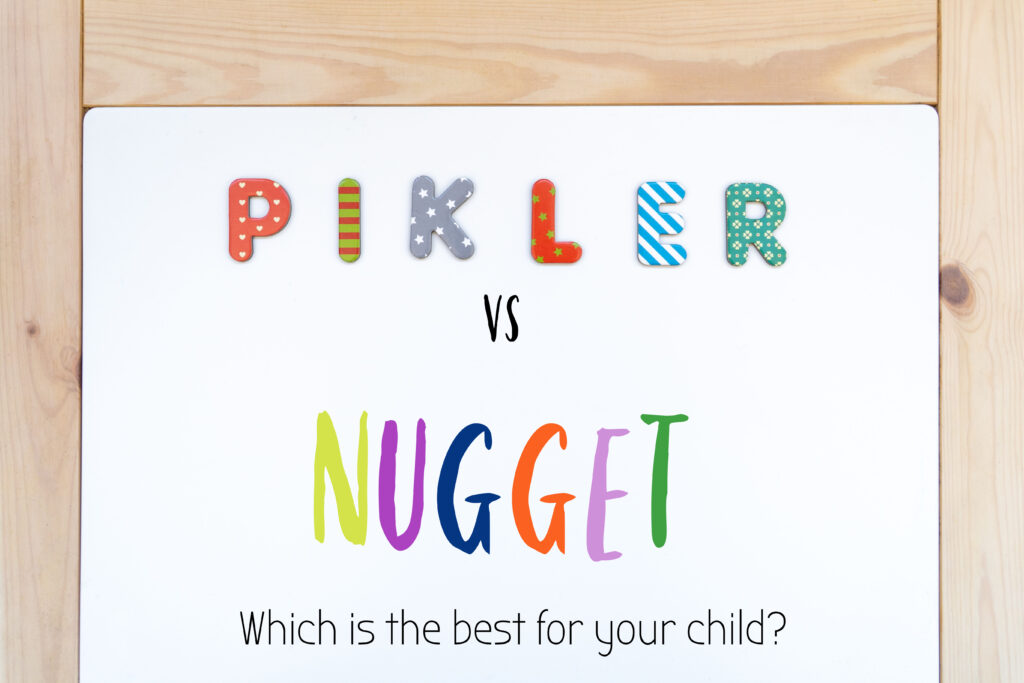 image of sign that says pikler traingle vs nugget.