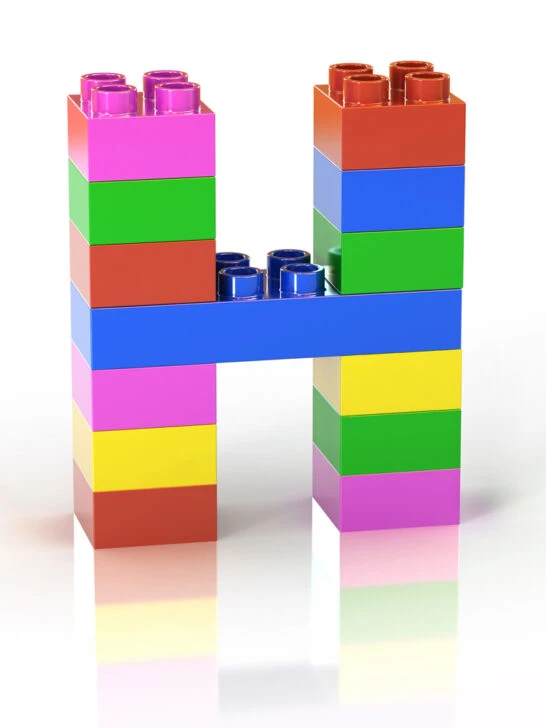 Image of legos build to the letter H, for toys that start with H post.