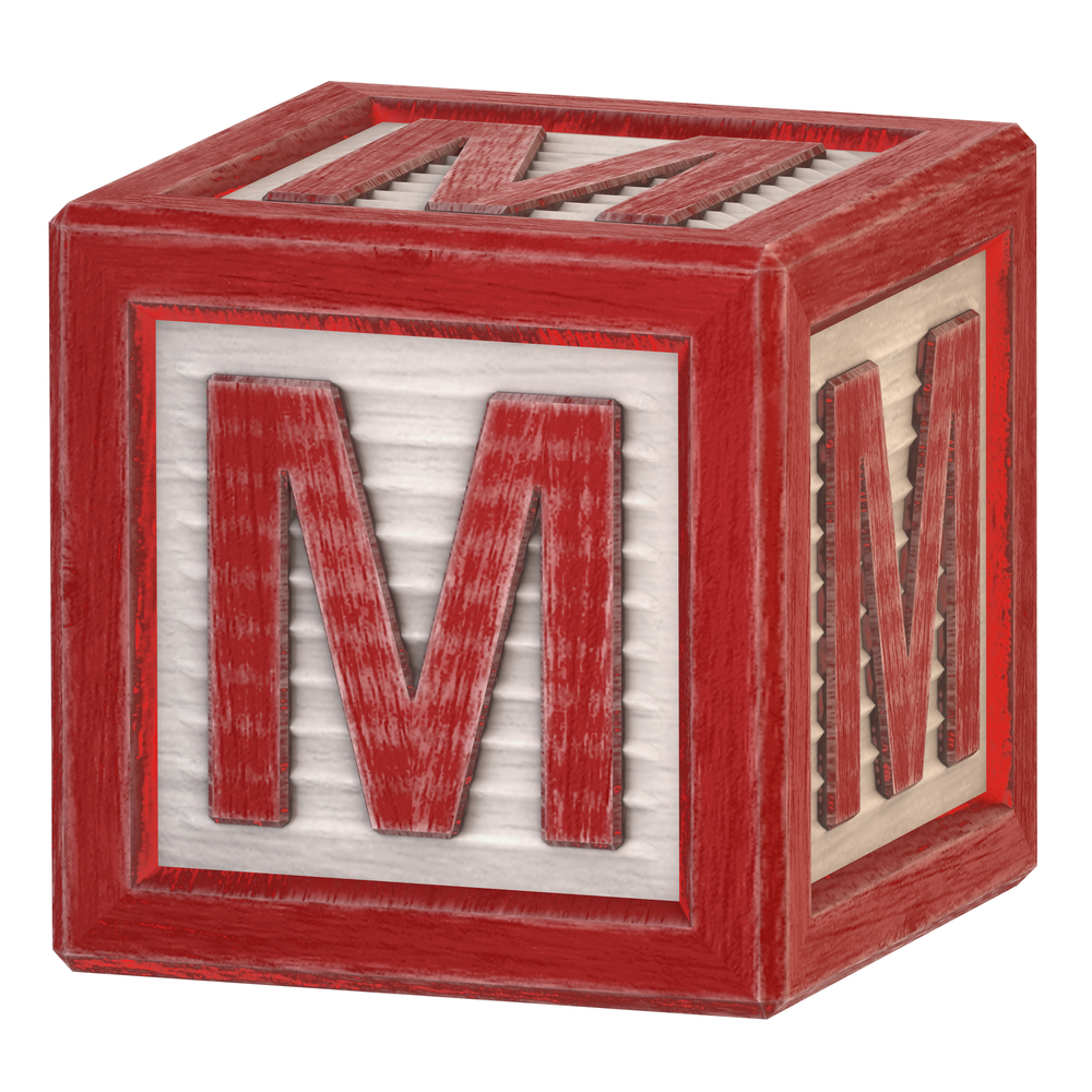 image of a letter M block for the toys that start with M post.
