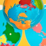 Image of Montessori puzzle maps and the Montessori colored globe.