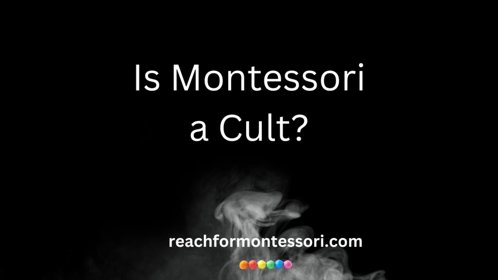 image of black background and smoke with text overlay that reads is Montessori a cult?