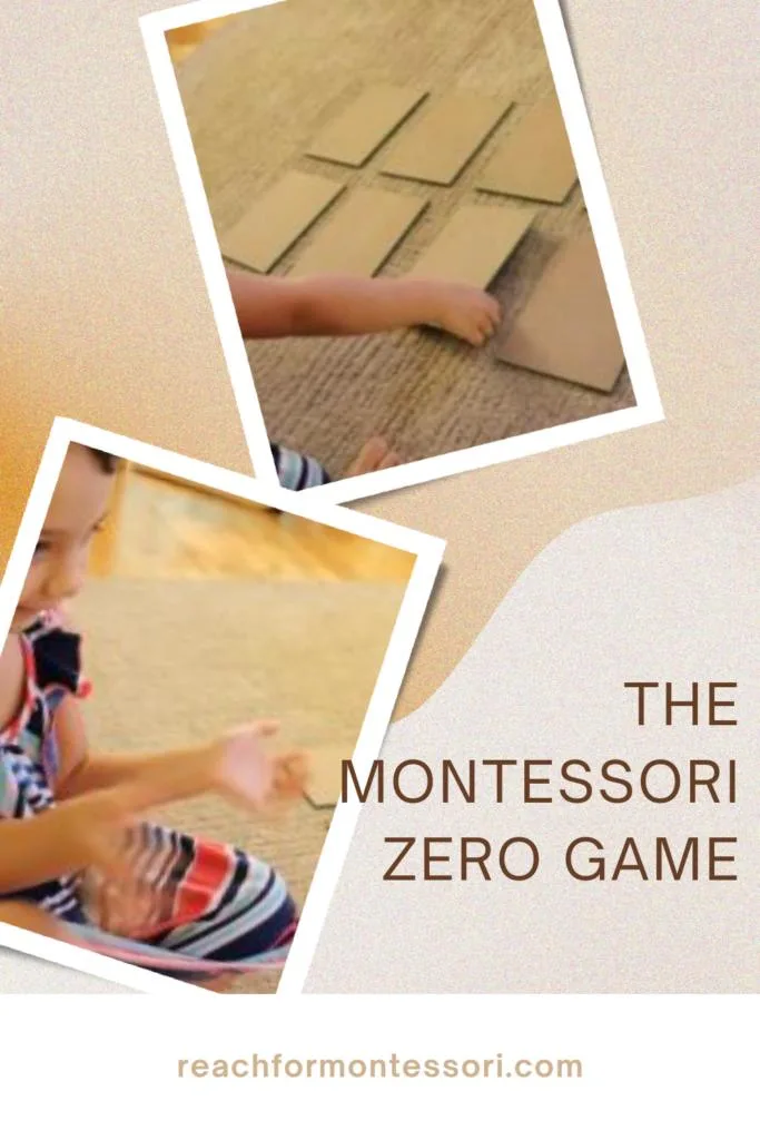 Pinterest of a young girl clapping her hands while playing the Montessori Zero Game.