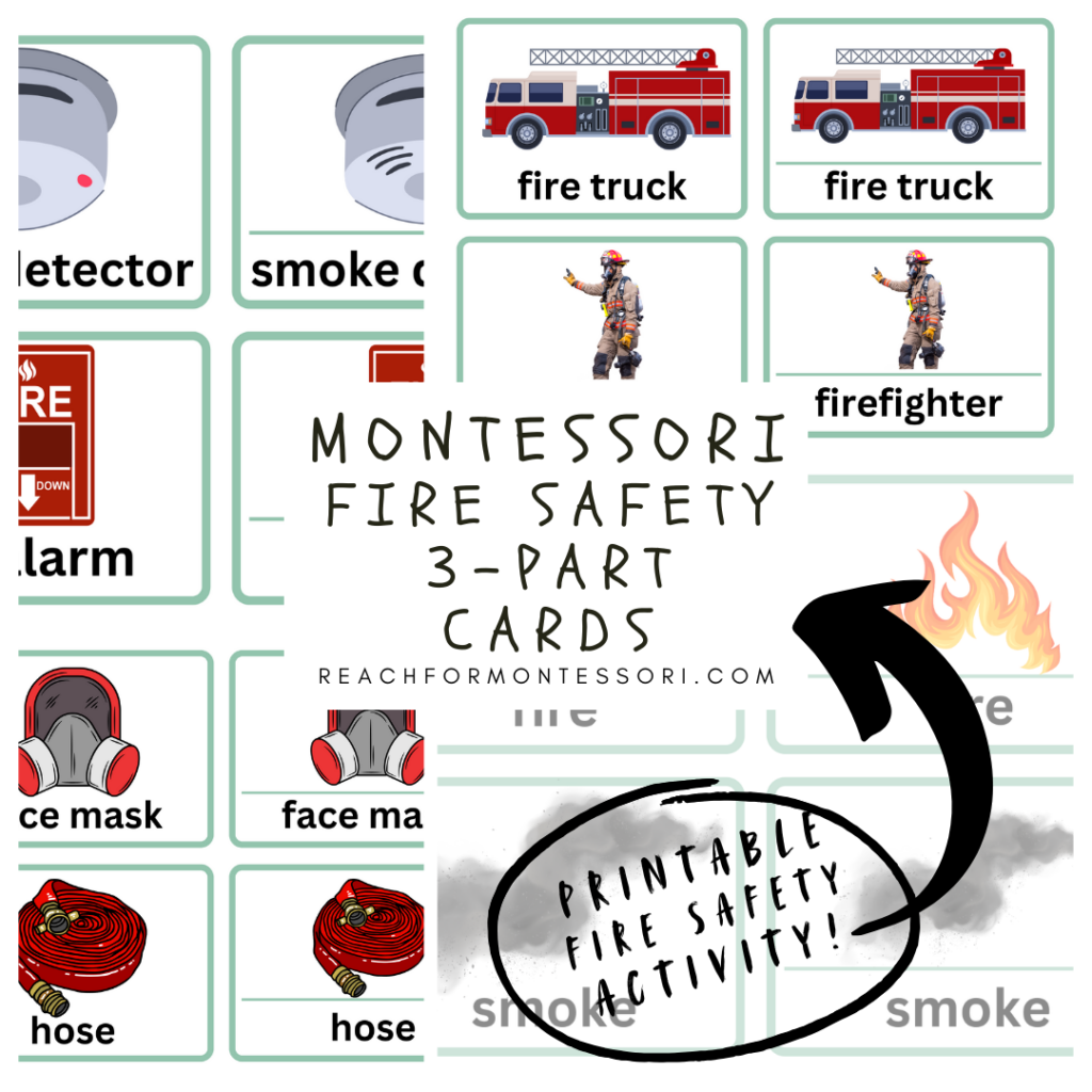 Image of Fire Safety Montessori 3 part cards.