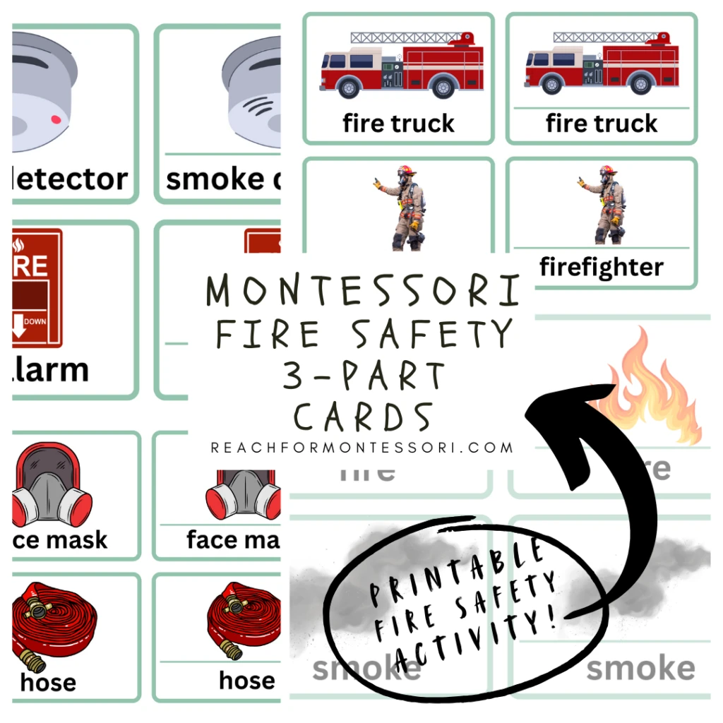 Image of Fire Safety Montessori 3 part cards.